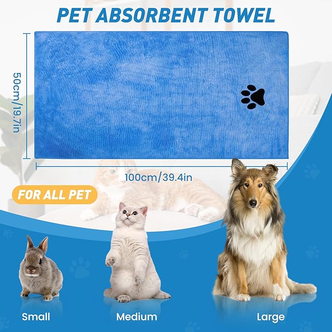 Pet Shower & Bath Supplies，Dog Shampoo Brush Set with Towel, Washing Gloves,Comb for Dogs and Cats (Blue)