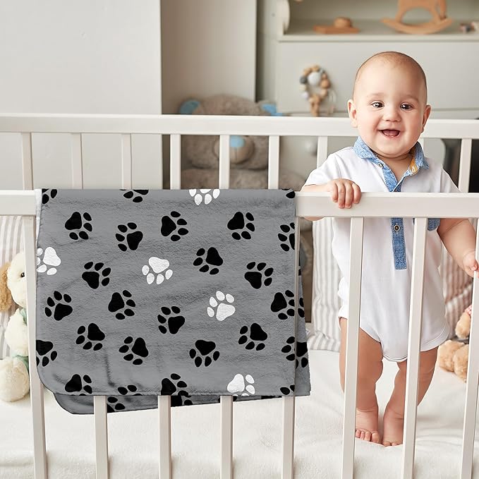 HIWX Dog Kids Blanket, Dog Lovers Gifts Blankets, Puppy Paws Throw Blanket for Kids Girls Boys Nursery Toddler Room Bedroom Home Living Room Office Couch Bed Decor, Pet Lover Owner Gifts, 40x30 Inches