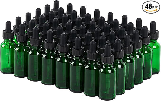 48 Pcs, 1oz Glass Dropper Bottle, Leakproof Tincture Bottles with Dropper, Green Reusable Eye Dropper Bottle for All Kinds of Liquids (Green, 1oz-48pcs)