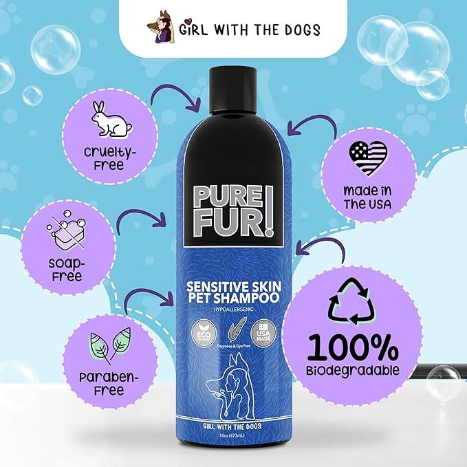 Pure Fur! by Girl With The Dogs - Made in USA - Sensitive Skin Pet Shampoo, 16 oz