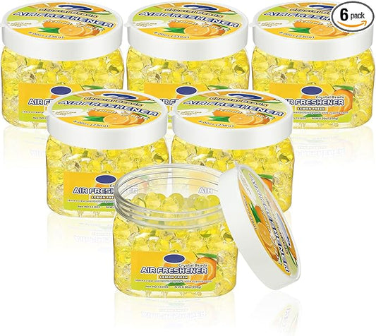 6 Pcs Air Freshener Gel Beads Bulk Odor Eliminator Beads Odor Removing Gel for Home, Bathrooms, Cars, Boats, RVs, Pet Areas, Room, Toilet 8 oz(Yellow Lemon)