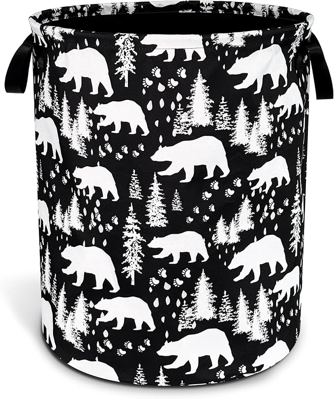Bear Laundry Basket Forest Bear Paw Foldable Oxford Cloth Funny Tote Bag Laundry Hamper Clothes Storage Bucket Toy Organizer For Bathroom/Laundry Storage/Bedroom 18.9x16.5 Inch