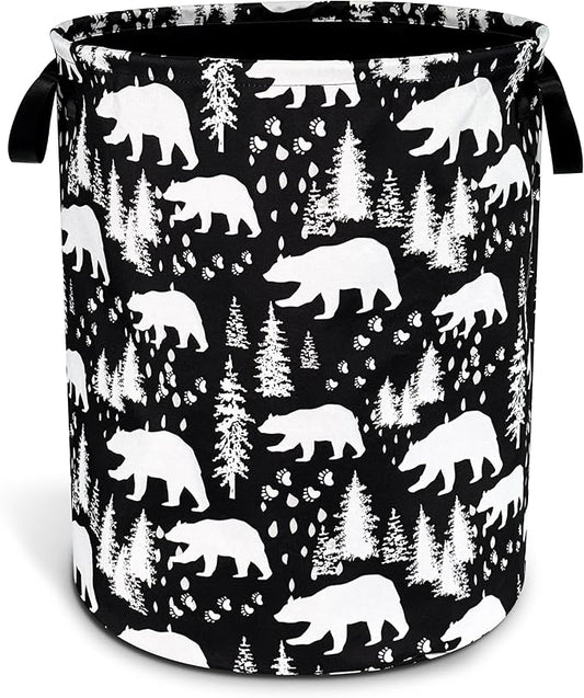 Bear Laundry Basket Forest Bear Paw Foldable Oxford Cloth Funny Tote Bag Laundry Hamper Clothes Storage Bucket Toy Organizer For Bathroom/Laundry Storage/Bedroom 18.9x16.5 Inch