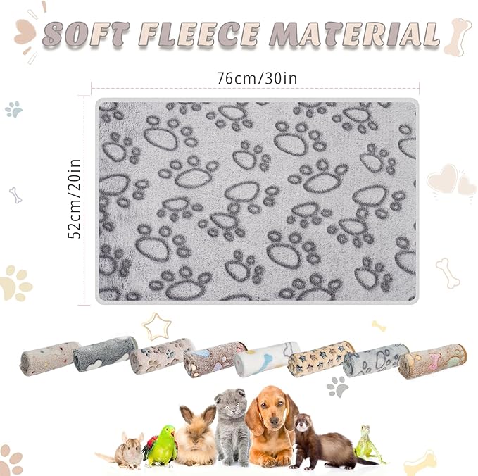 8 Pack Guinea Pig Cage Liner, Washable Guinea Pig Fleece Blankets Beding Accessories, Flannel Throw Warm Sleep Mat, Pet Pee Pads for Small Animal Hamster Rabbit Puppy Cat (Dark Color, 30x20 Inch)