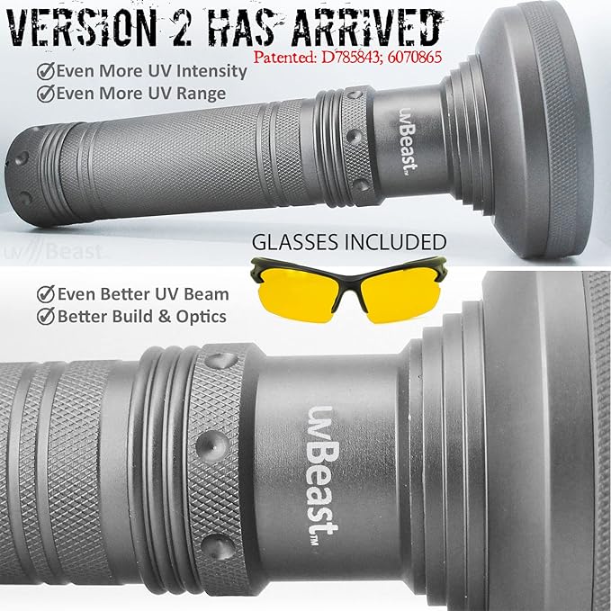 uvBeast V2 - Black Light UV Flashlight with HIGH Definition with Flood Effect 385-395nm UV Best for Commercial/Domestic Use Works Even in Ambient Light – USA Stock – UK Design