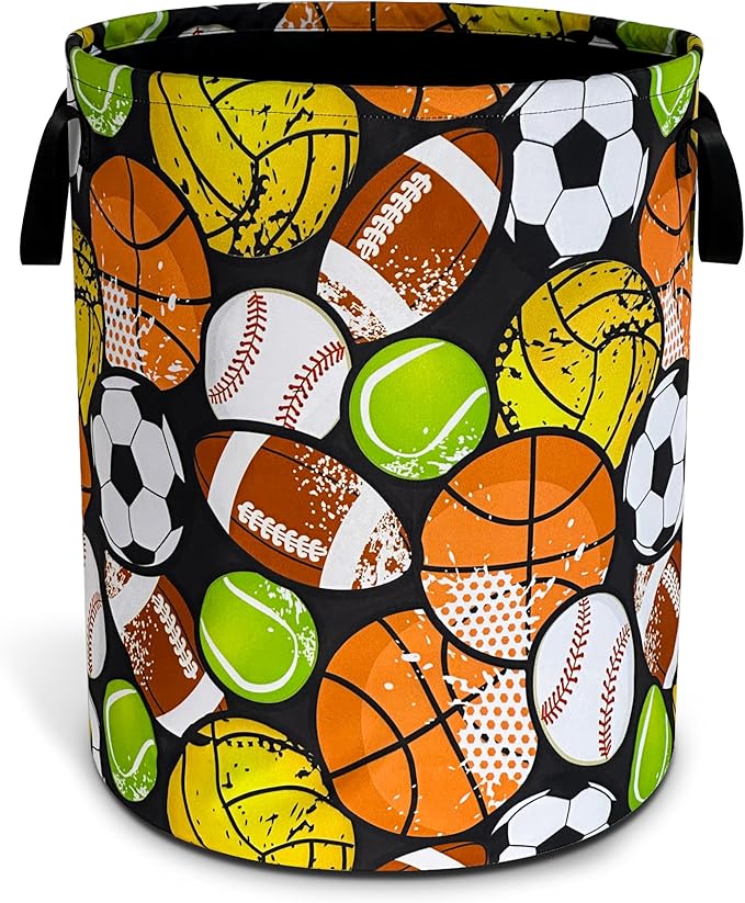 Ball Games Laundry Basket Oxford Cloth Sports Laundry Hamper With Handle Foldable Portable Clothes Storage Basket 18.9 X 16.5 In Storage Bag For Laundry Room/Bathroom/Bedroom/Dormitories