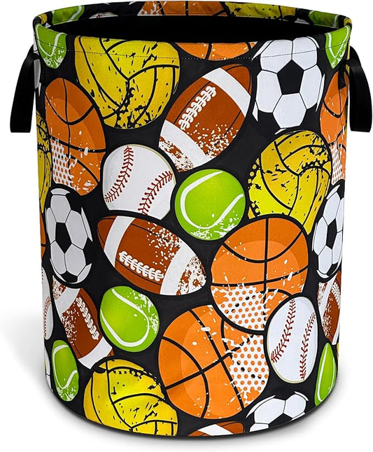 Ball Games Laundry Basket Oxford Cloth Sports Laundry Hamper With Handle Foldable Portable Clothes Storage Basket 18.9 X 16.5 In Storage Bag For Laundry Room/Bathroom/Bedroom/Dormitories