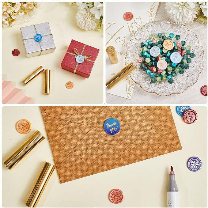 CRASPIRE 2 Sides Pattern Wax Seal Stamp 15mm Mini Thank You Love Soild Brass Greeting Word Wedding Valentine's Day Vintage Sealing Stamp for Invitations Envelopes Card DIY Craft Birthday Decorative