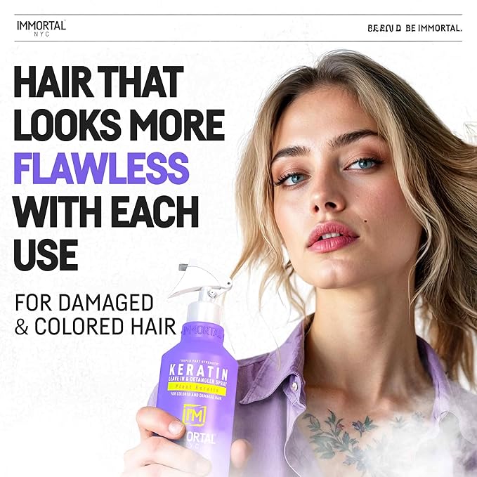 Immortal NYC Keratin, Leave in and Detangler Spray, 17 oz, For Colored and Damaged Hair