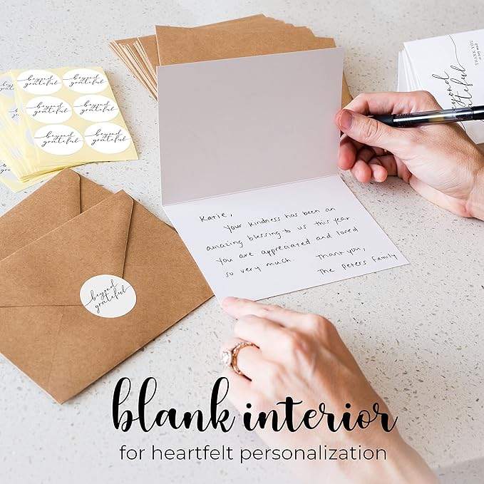 120 Heavyweight Blank Thank You Cards with Envelopes Beyond Grateful Thank You Cards, Bridal Shower, Engagement, Graduation, Wedding Bulk Pack Card with Envelopes & Stickers (4 x 6 Inches) (120 Pack)