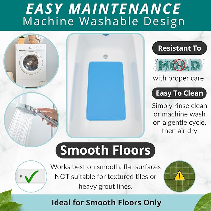 ENKOSI Non Slip Shower Mat – Bath Mat for Tub and Shower Floors – Anti Slip Bathtub Mat with Strong Suction Cup Grip – Soft, Blue Bathroom Mat for Inside Bath and Shower Floors (28x16 Aqua Blue)