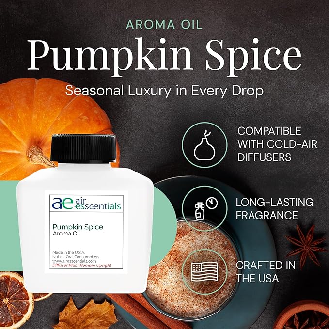 Pumpkin Spice Aroma Oil, Seasonal Essential Oil Blend for Diffusers & Scent Machines, Cozy Autumn & Holiday Fragrance, Cold-Air Diffuser Compatible, 100mL