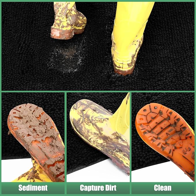 IM HOME Chenille Absorbent Outdoor Doormat 60" x 36", Washable Muddy Door Mats for Dog Non Slip Indoor Doormat Dog Mat for Muddy Paw Front Inside Doormats for Entryway Black