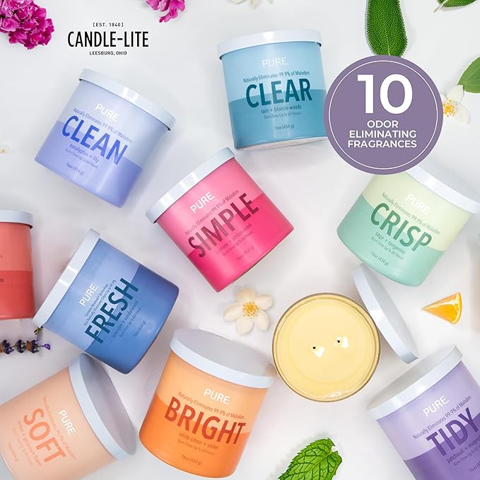 Candle-Lite Pure Patchouli & Magnolia Odor Eliminating Scented Candles, Neofresh Technology Eliminates 99.9% of Odors, 16 oz 2-Wick Jar, Proudly Poured in The USA, Up to 60 Hours Burn Time