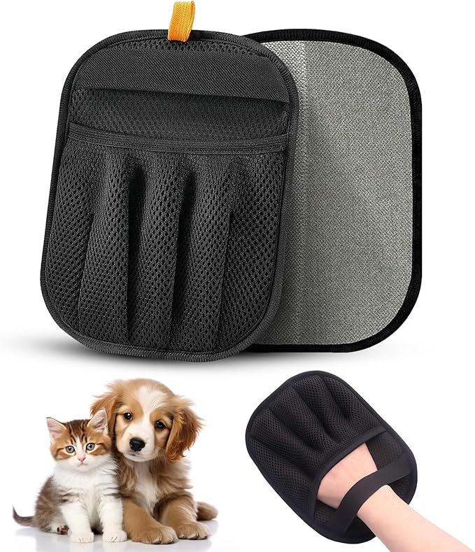 Pet Hair Removal Glove – Newly Upgraded Electrostatic Five-Finger Cat & Dog Hair Remover Tool for Clothes, Furniture, Carpet, Curtains & Car – Reusable Grooming Mitt for Pets