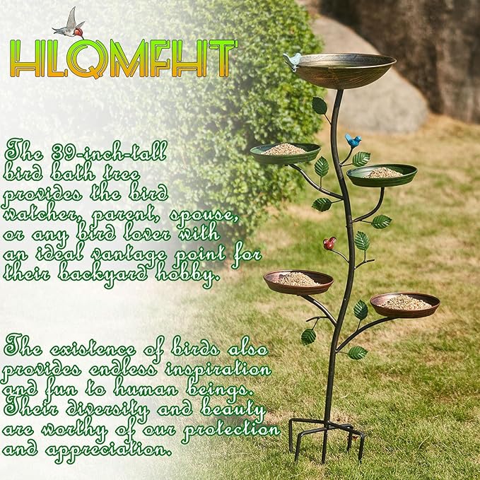 44.5" H Bird Baths for Outdoors with Metal Stakes, Standing Bird Baths with 4 Metal Bird Feeder Trays, for Garden Yard Decor