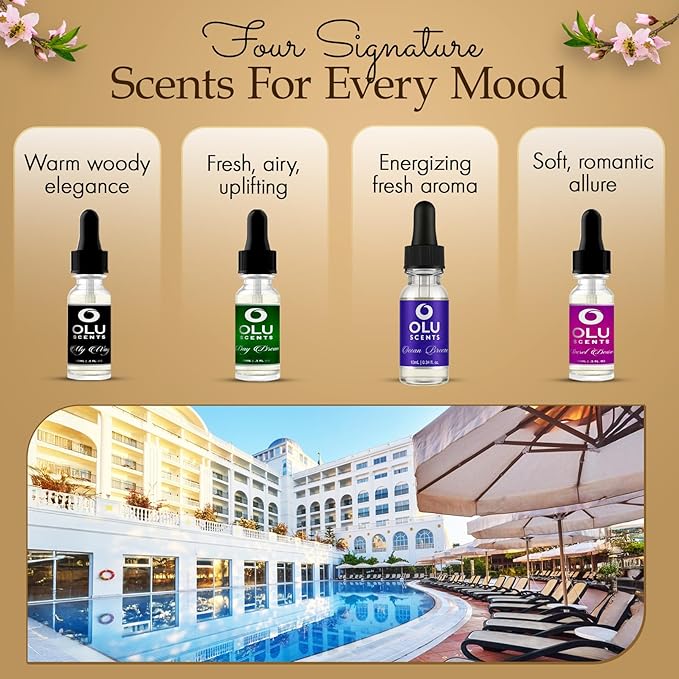 4-pk Hotel Diffuser Oil, Hotel Lobby Collection (15 Ml) Hotel Scents, Waterless Essential Oil Diffuser Refills, Essential Oils for Diffusers for Home, Hotel Fragrance Oil Home Essentials