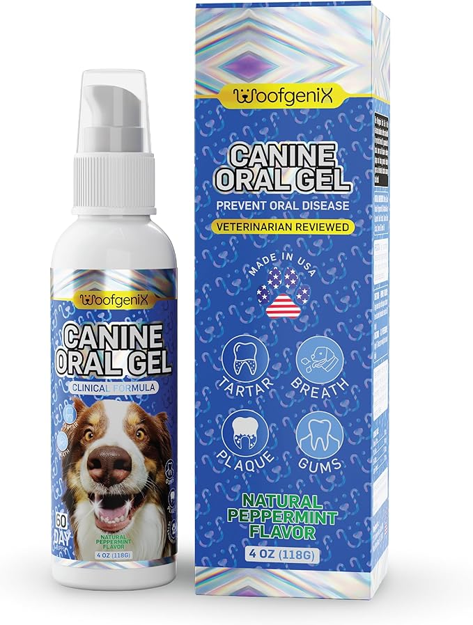 Dog Teeth Cleaning Gel - Canine Tooth Brushing Alternative - Vet Reviewed to Eliminate Plaque, Tartar & Bad Breath - Breath Freshener - Natural Peppermint (60 Day Supply)