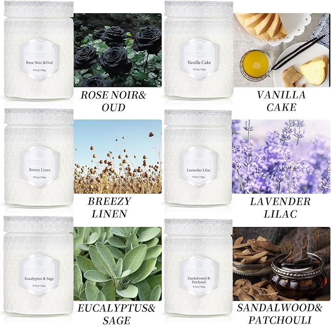 6 Pack Aromatherapy Candles for Home Scented, Gifts Set for Women, Natural Soy Wax Jar, 33 oz 240 Hour Long Lasting, for Birthday, Valentine's Day, White