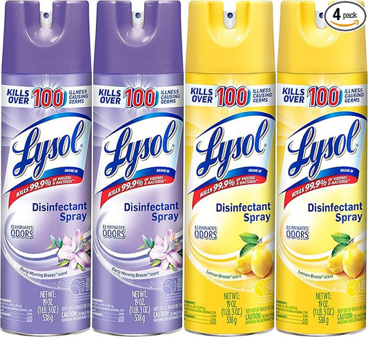 Lysol Disinfectant Spray Bundle, Sanitizing And Antibacterial Spray, For Disinfecting And Deodorizing, contains x2 Lemon and Early Morning Breeze, 19 Fl Oz, Packaging May Vary