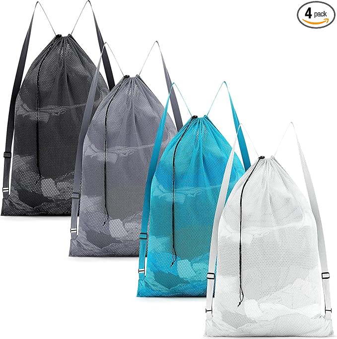 4 Pcs Large Mesh Laundry Bag with Adjustable Drawstring Closure 24 x 36 Inches Travel Laundry Bags for Dirty Clothes Machine Travel Washable College Dorm Sports (Classic)