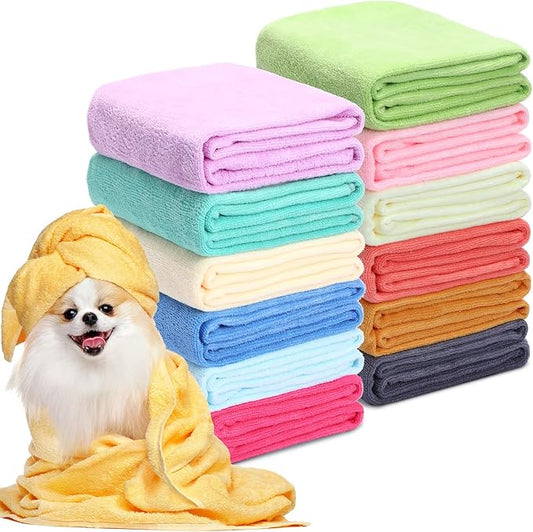 Moukeren 12 Pcs Dog Towels Bulk 20'' x 39'' Microfiber Bath Towels for Drying Dogs Absorbent Soft Pet Grooming Towels for Small Medium Puppy Cat Bath Pet Grooming Shower Essential, 12 Colors