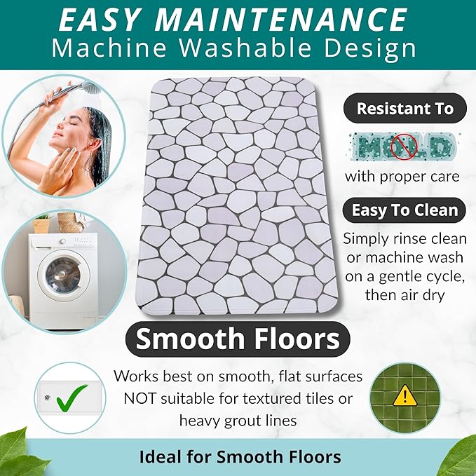 ENKOSI Bath Mat for Tub and Shower Floors - Non Slip Shower Mat – Anti Slip Bathtub Mat with Strong Suction Cup Grip – Soft, Pebble Print Bathroom Mat for Inside Bath and Showers (28x16 Pebble)