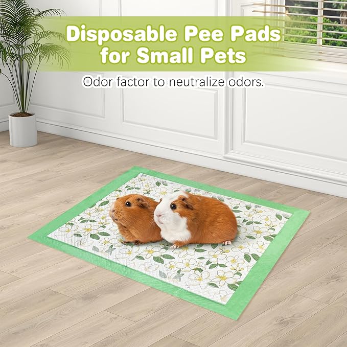 Fhiny 100 PCS Disposable Guinea Pig Cage Liner, 13'' x 18'' Super Absorbent Rabbit Pee Pads Odor Control Small Pet Cage Bedding Accessories for Rabbit Bunny Ferret Cat Puppy and Other Small Animals