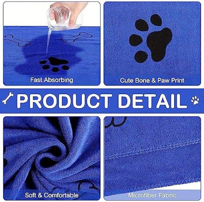 Dog Towels for Drying Dogs,Microfiber Pet Grooming Towel Quick Drying Bathing Supplies Bathing Shower BeachTowel for Dogs Cats and Other Pets,Blue 2-Pack