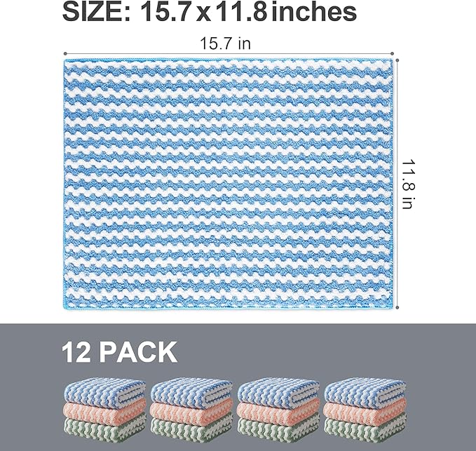 JOYMOOP 12 Pack Microfiber Cleaning Cloth, Larger Kitchen Towels, Dish Rags for Dish Drying Washing, Absorbent Streak Free Lint Free Rags for Cleaning - 11.81" x 15.75"