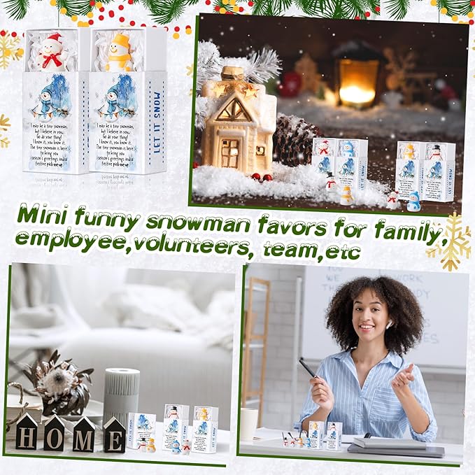 HyDren 12 Sets Mini Resin Snowman Christmas Appreciation Gifts Mini Snowman Figurines with Container Xmas Micro Landscape Ornament Thank You Team Gifts for Employees Friends Bulk Xmas Party Favors