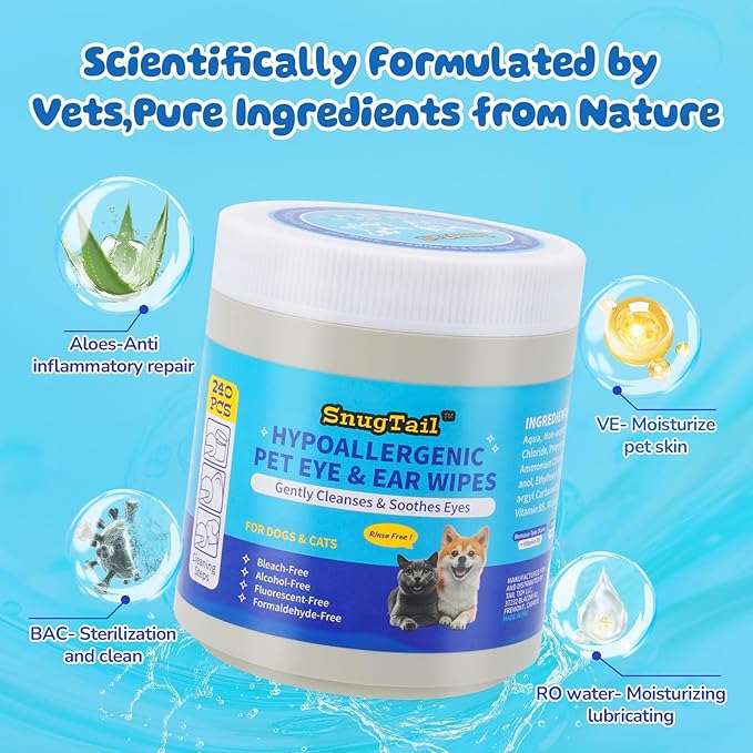 Pet Eye Wipes for Dogs & Cats – 240 Pcs Unscented Tear Stain Remover Wipes,Gentle Cleaning for Eye Discharge, Crust & Debris,Safe for Face, Wrinkles & Grooming,Hypoallergenic Dog & Cat Eye Wipes