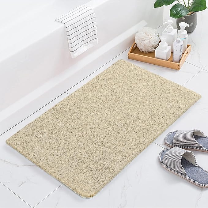 Joyhalo Shower Mats for Showers Anti Slip for Elderly, 17'' x 30'' Non Slip Bath Mat for Inside Shower, Bath Tub Mats for Bathroom Non Slip for Shower, PVC Loofah Bathroom Mats, Beige