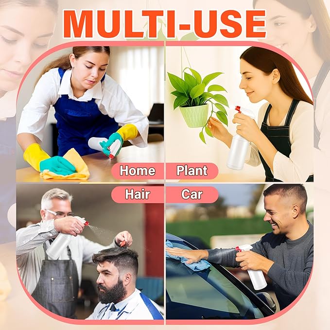 DIYSELF 16oz Spray Bottles 4 Pack, Heavy Duty Refillable Spray Bottles for Cleaning, Plants, and Pets, Chemical Resistant Spray Bottle with Adjustable Nozzle, Squirt Bottles for Multiple Uses