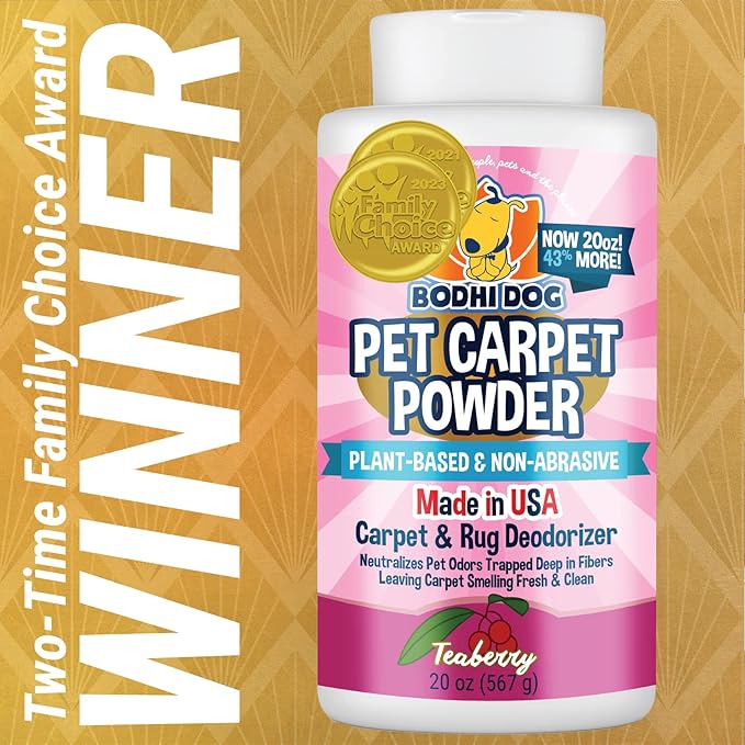 Bodhi Dog Natural Carpet Deodorizer Powder - Dry Pet Smell Eliminator & Urine Odor Remover - Loosens Fur & Dirt - Plant-Based Room Freshener for Vacuuming Home with Pets - Teaberry (Pack of 1)