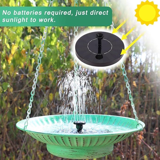 12.3" Hanging Bird Bath with Solar Fountain Bird Bath Bubbler，Birdbath Fountain for Garden Patio Decor,Green