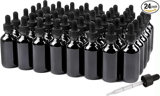 2oz Glass Dropper Bottle,Preety Texture Tincture Bottles with Precise Scales Eye Droppe,for All Kinds Of Mixed Liquids,Leak-Proof Design for Easy Travel (Black-48Pack)