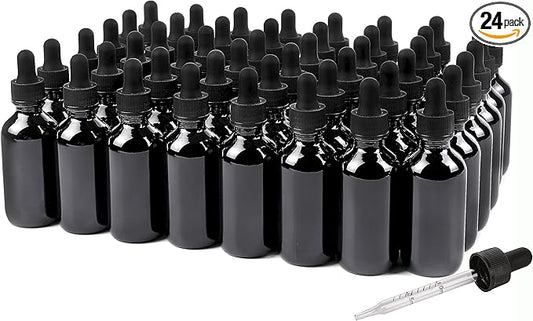 2oz Glass Dropper Bottle,Preety Texture Tincture Bottles with Precise Scales Eye Droppe,for All Kinds Of Mixed Liquids,Leak-Proof Design for Easy Travel (Black-48Pack)