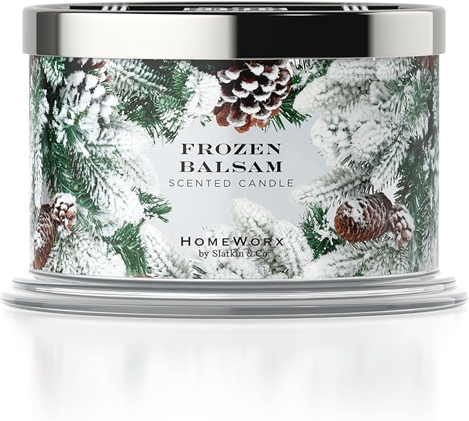 HomeWorx by SLATKIN + CO. Candle- Frozen Balsam, 14 oz. 3-Wick Premium Scented Candle - 20-40 Hours Burn Time