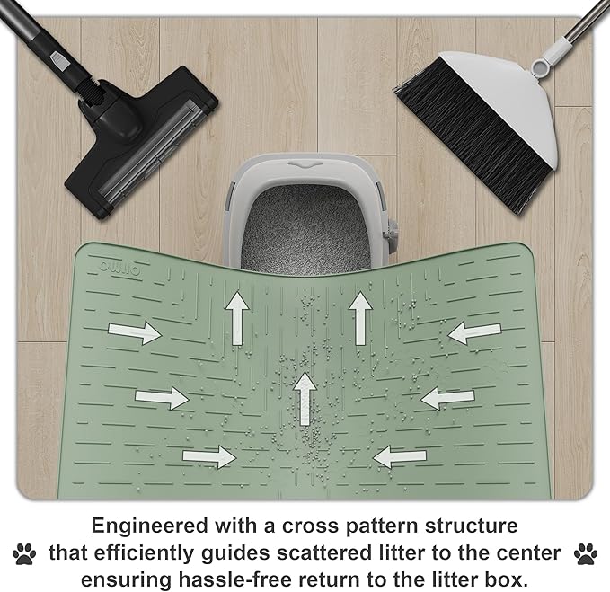 OHMO Cat Litter Mat XXL Trapping Mat Premium Silicone Rubber 37.5x25.2 Sage Green, Waterproof and BPA Free Kitty Litter Box Mat, Easy to Clean and Keeps The Floor Tidy