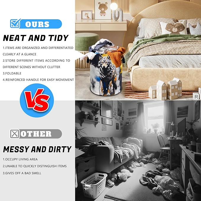 Wolf Laundry Basket Grey Wolf Animal Oxford Cloth Laundry Hamper With Handle Foldable Portable Clothes Storage Basket 18.9 X 16.5 In Storage Bag For Laundry Room/Bathroom/Bedroom/Dormitories