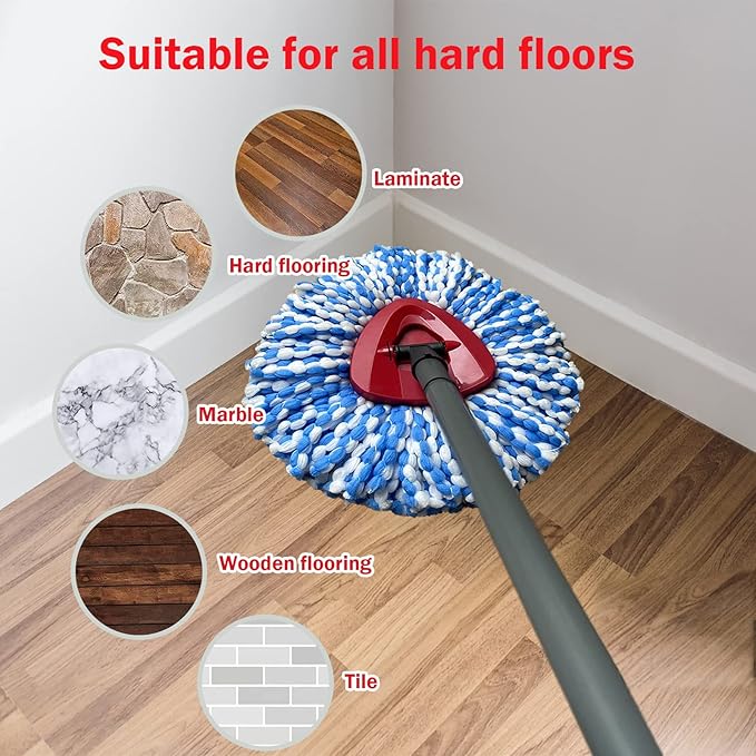 4 Pack Mop Replace Heads Compatible for OCeda, Spin Mop Refill Head Replacement for RinseClean 2-Tank System - Fluffy Microfiber, Machine Washable and Easy to Replace