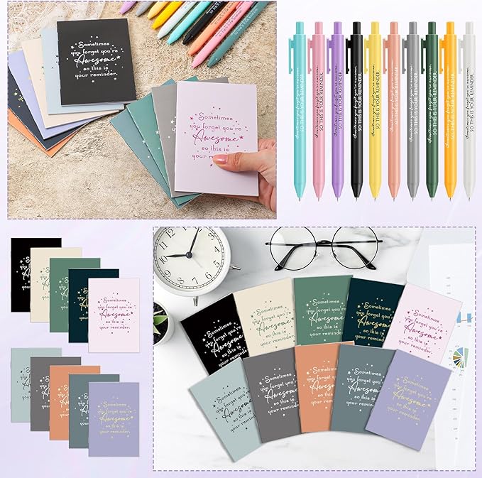 Harloon 100 Pcs Christmas Employee Appreciation Gifts Thank You Gifts Bulk Inspirational Notepads Ballpoint Pens Mini Motivational Notebooks for Staff Teacher Coworker Team Office(You Are Awesome)