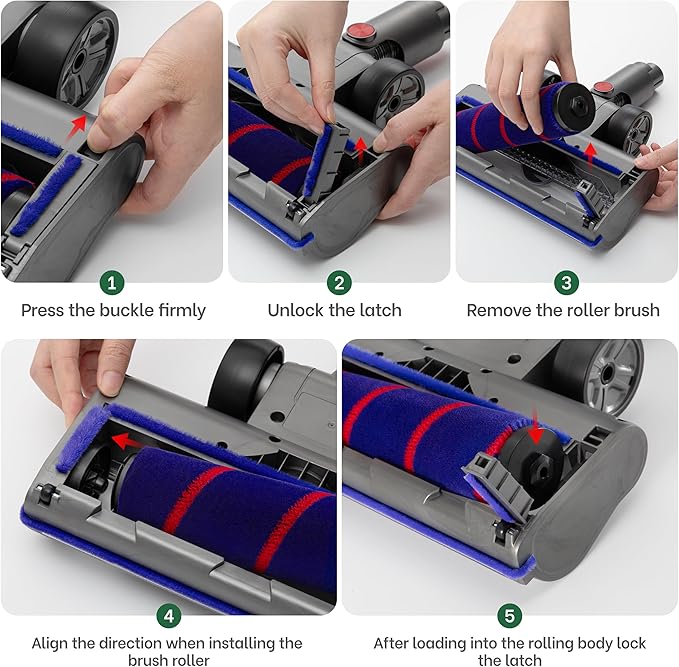 2 Brushes Vacuum Cleaner Head with Four Green LED Lights & Self-Standing Design, for V7/V8/V10/V11/V15, Quick-Release Motorized Brush Roll, Anti-Tangle for Hard Floor & Thin Carpets & Shaggy Carpet