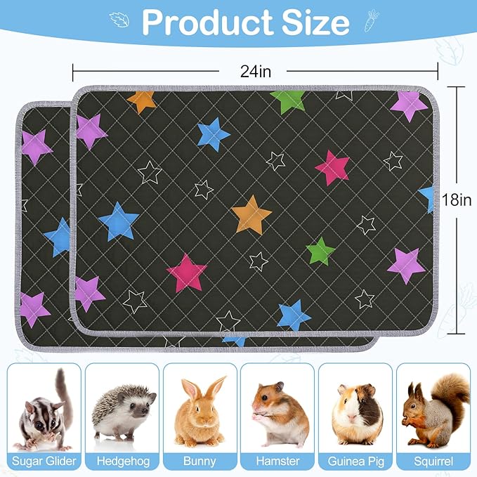 Bienbee Guinea Pig Bedding, 2 Pack 24" x 18" Reusable Guinea Pig Cage Liner Waterproof and Absorbent Small Animal Bedding Washable Guinea Pig Pee Pads for Small Pet Hamster Rabbit Squirrel, Black