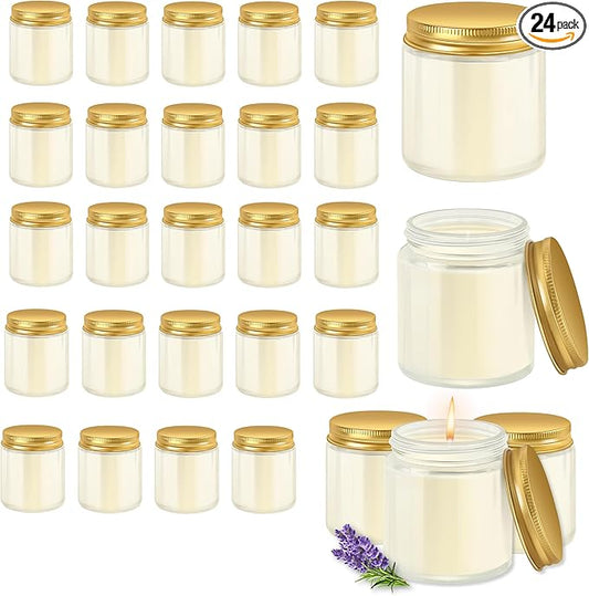 24 Pcs 4 Oz Mason Jar Candles, Lavender Scented Soy Candles Bulk Set for Stress Relief and Relaxation, Great Favors for Wedding, Christmas, Housewarming Gifts (Gold-Lavender, 24)