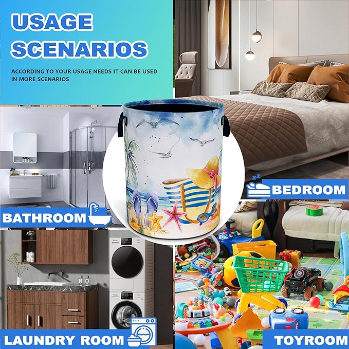 Hawaiian Beach Laundry Basket Oxford Cloth Palm Tree Slippers Laundry Hamper With Handle Foldable Portable Clothes Storage Basket 18.9 X 16.5 In Storage Bag For Laundry Room/Bathroom/Bedroom