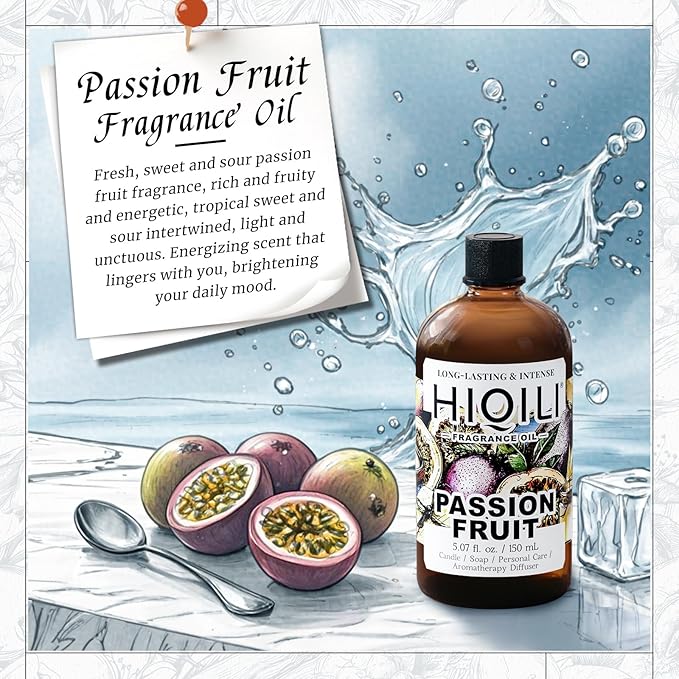 HIQILI Passion Fruit Fragrance Oil for Home Diffuser, Oil Burner, Great for Soap, Candle & Perfume Making, Add to Body Lotion - 5.07 Fl Oz