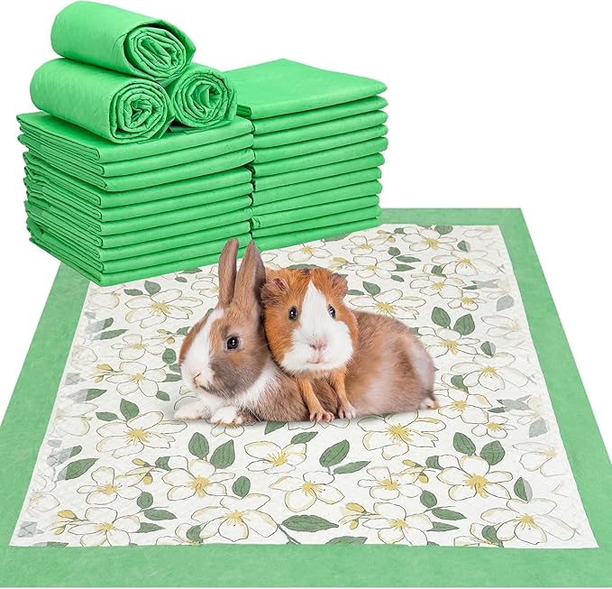 Fhiny 20 PCS Disposable Guinea Pig Cage Liner, 24'' x 36'' Super Absorbent Rabbit Pee Pads Odor Control Small Pet Cage Bedding Accessories for Rabbit Bunny Ferret Cat Puppy and Other Small Animals