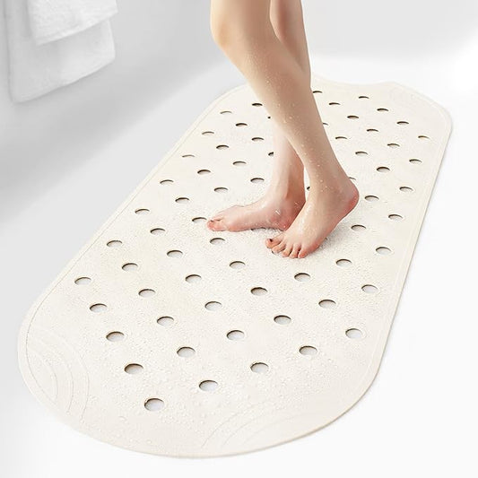 Rubber Bathtub Mat Shower Mat Non-Slip, 39x16 Inch, Bath Tub Floor Mat with Suction Cups and Drainage Holes, Ivory White